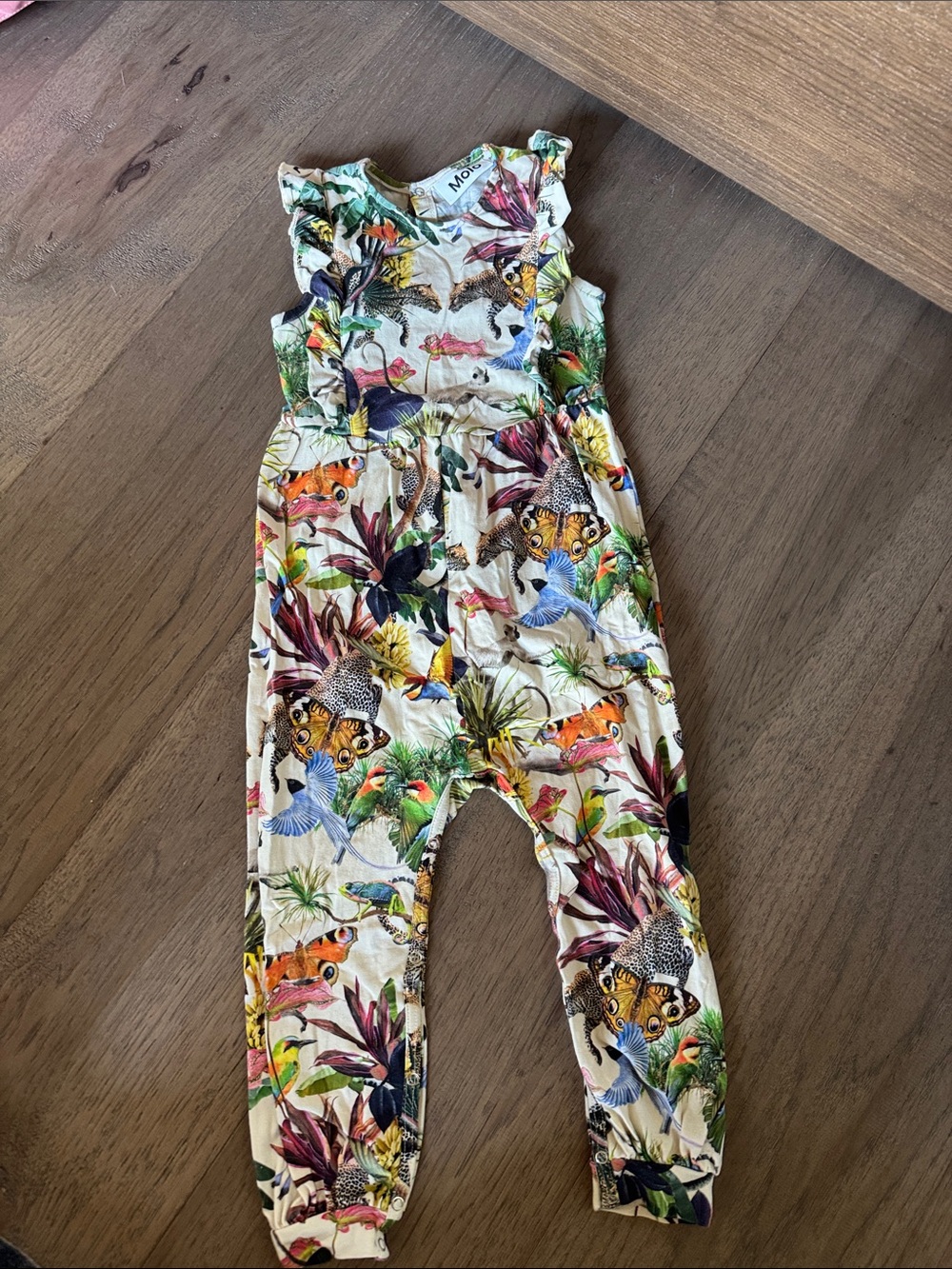 Molo Cream Jungle Print Romper with Colorful Animals
